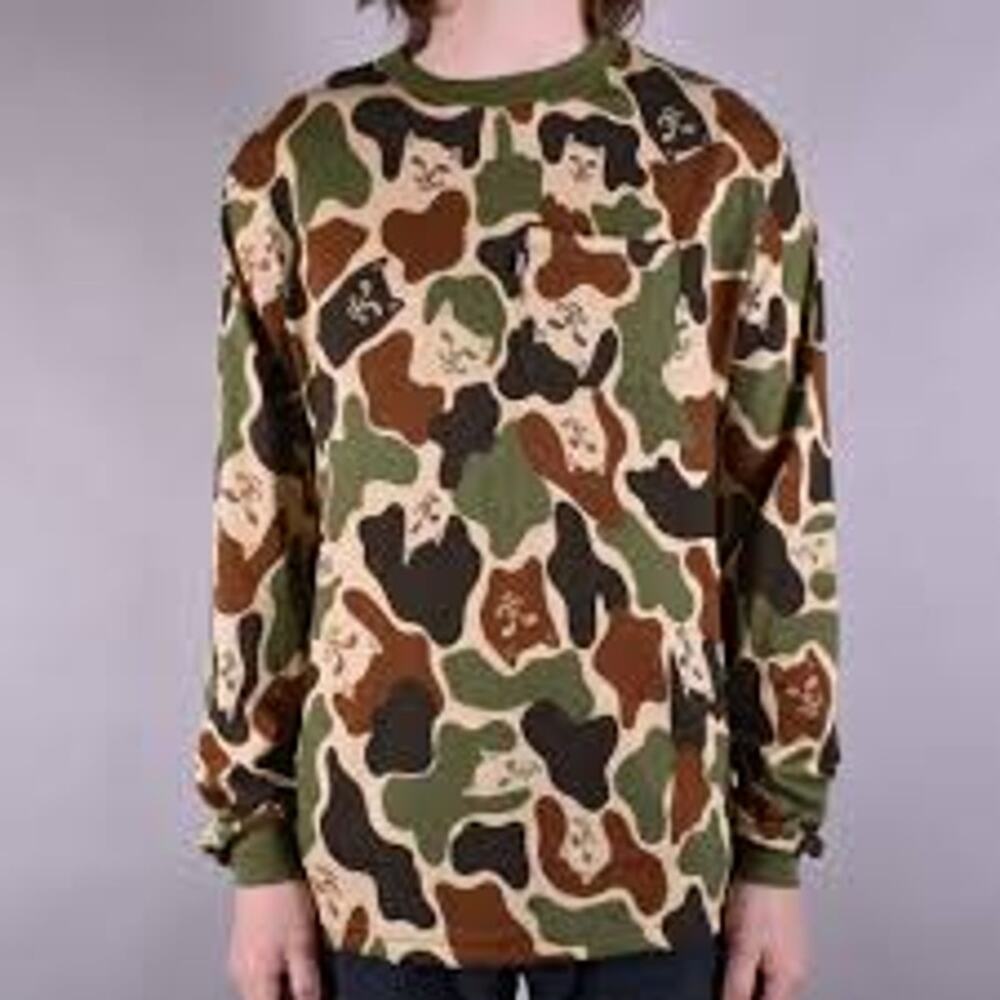 RIPNDIP Lord Nermal Long Sleeve T-Shirt Small Camo Cat Skater